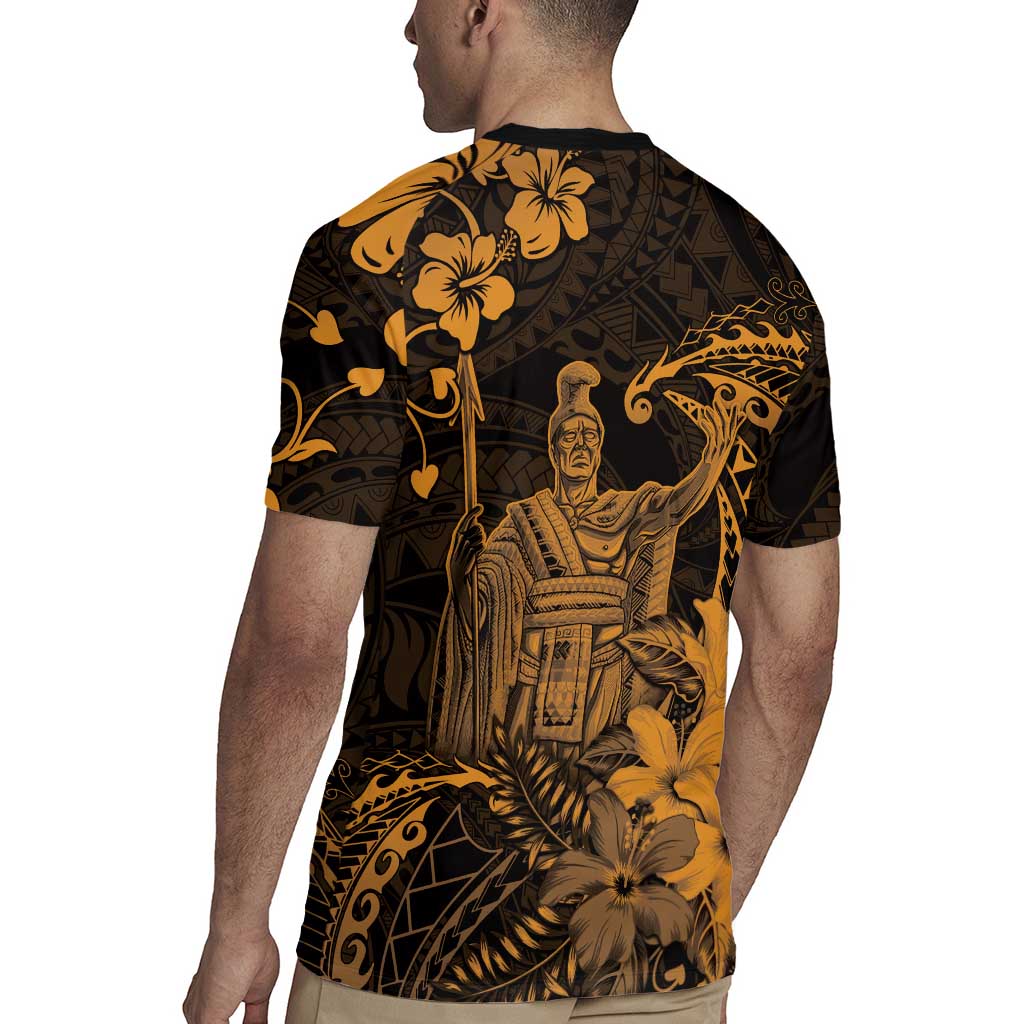 Hawaii King Kamehameha Day Rugby Jersey Polynesian Pattern Mix Hibiscus Gold LT05 - Polynesian Pride