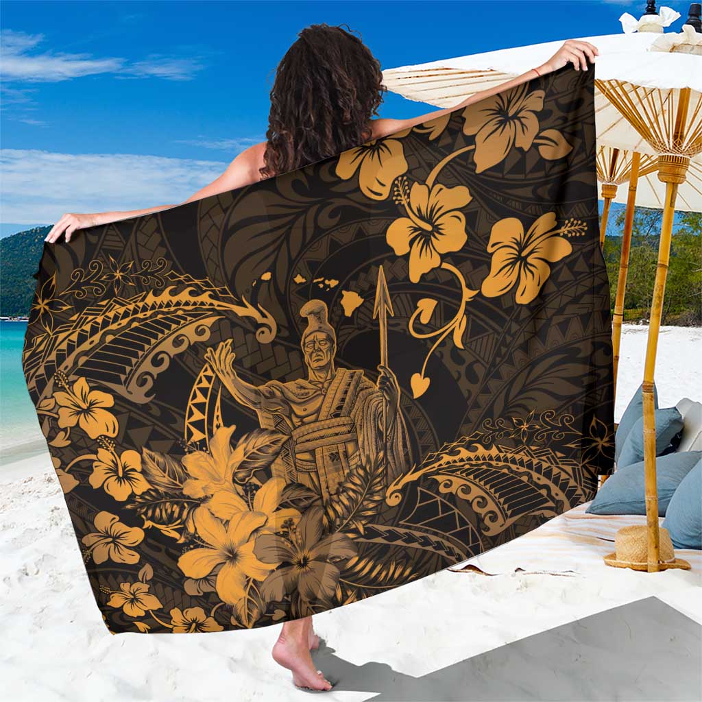 Hawaii King Kamehameha Day Sarong Polynesian Pattern Mix Hibiscus Gold LT05 One Size 44 x 66 inches Gold - Polynesian Pride