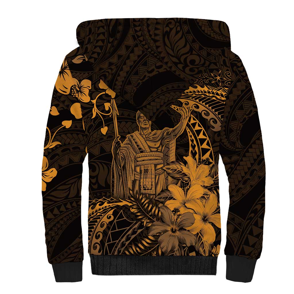 Hawaii King Kamehameha Day Sherpa Hoodie Polynesian Pattern Mix Hibiscus Gold LT05 - Polynesian Pride