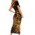 Hawaii King Kamehameha Day Short Sleeve Bodycon Dress Polynesian Pattern Mix Hibiscus Gold