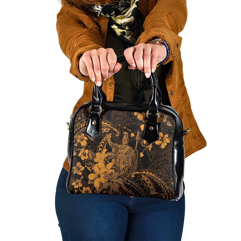 Hawaii King Kamehameha Day Shoulder Handbag Polynesian Pattern Mix Hibiscus Gold LT05 One Size Gold - Polynesian Pride
