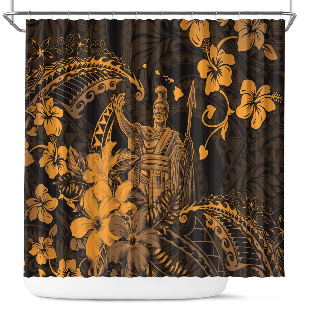 Hawaii King Kamehameha Day Shower Curtain Polynesian Pattern Mix Hibiscus Gold LT05 Gold - Polynesian Pride