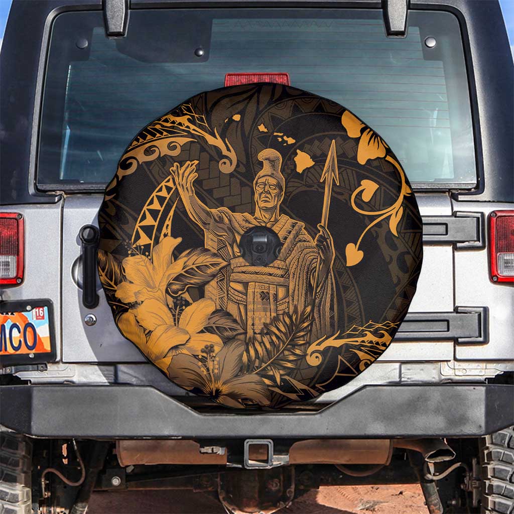 Hawaii King Kamehameha Day Spare Tire Cover Polynesian Pattern Mix Hibiscus Gold LT05 Gold - Polynesian Pride