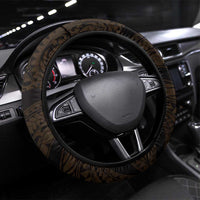 Hawaii King Kamehameha Day Steering Wheel Cover Polynesian Pattern Mix Hibiscus Gold LT05 Universal Fit Gold - Polynesian Pride
