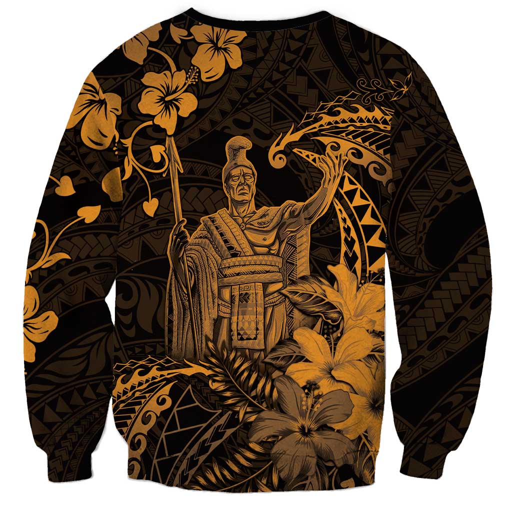 Hawaii King Kamehameha Day Sweatshirt Polynesian Pattern Mix Hibiscus Gold LT05 - Polynesian Pride