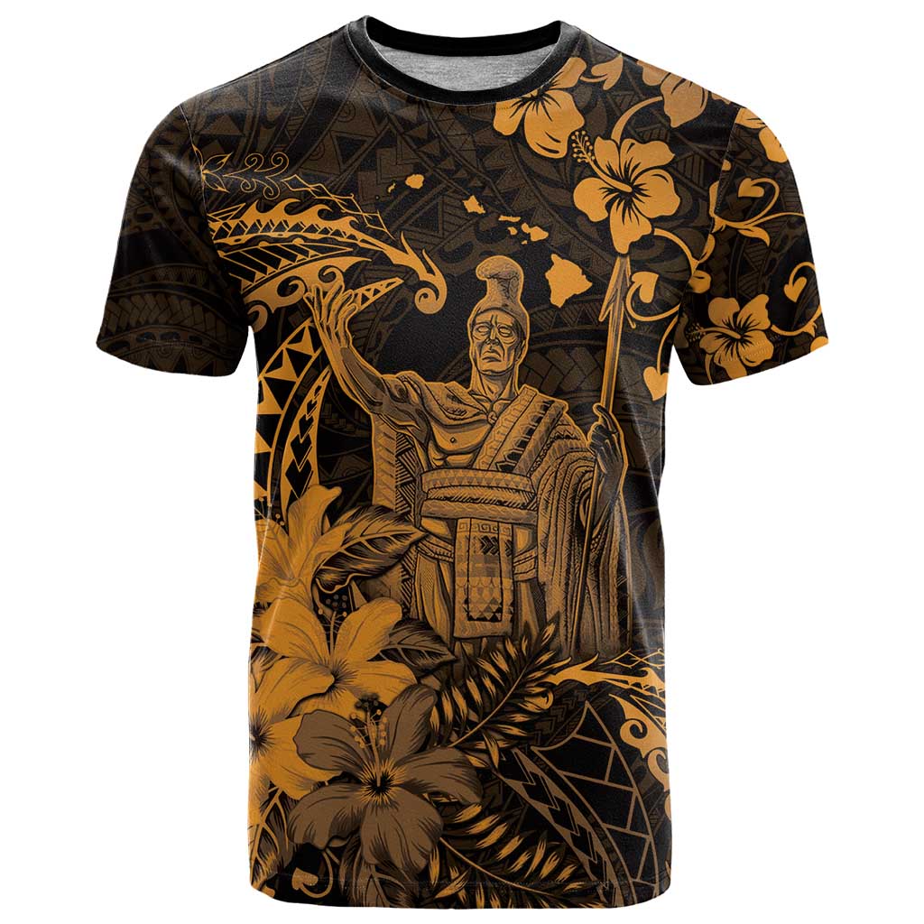 Hawaii King Kamehameha Day T Shirt Polynesian Pattern Mix Hibiscus Gold LT05 Gold - Polynesian Pride
