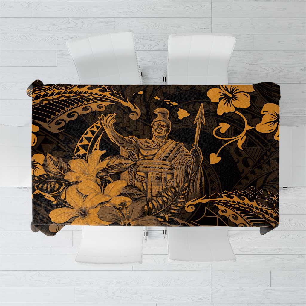 Hawaii King Kamehameha Day Tablecloth Polynesian Pattern Mix Hibiscus Gold LT05 Gold - Polynesian Pride