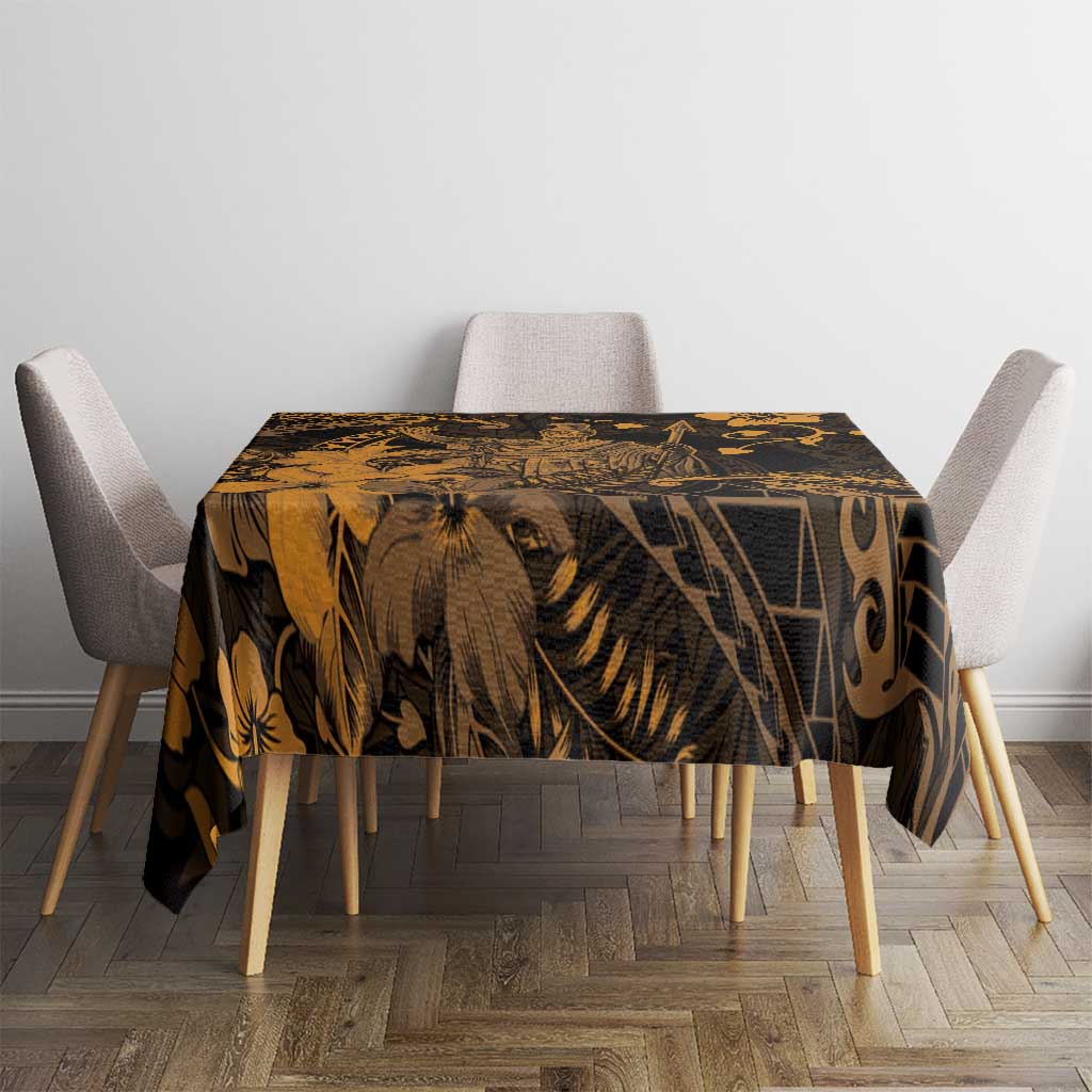 Hawaii King Kamehameha Day Tablecloth Polynesian Pattern Mix Hibiscus Gold LT05 - Polynesian Pride