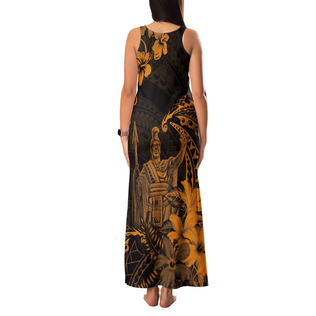 Hawaii King Kamehameha Day Tank Maxi Dress Polynesian Pattern Mix Hibiscus Gold LT05 - Polynesian Pride