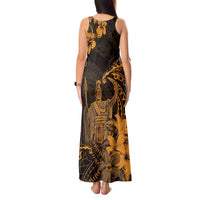 Hawaii King Kamehameha Day Tank Maxi Dress Polynesian Pattern Mix Hibiscus Gold LT05 - Polynesian Pride