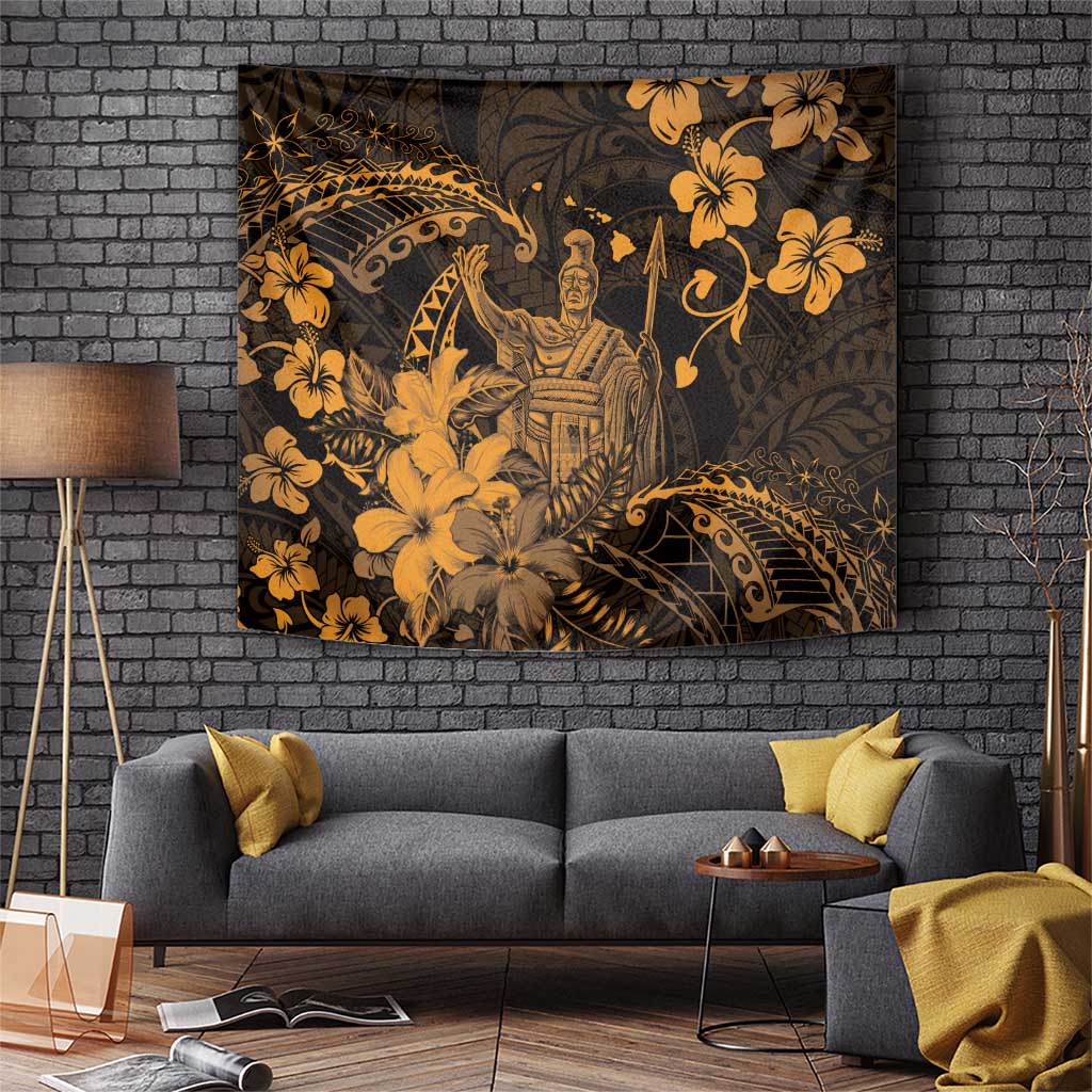 Hawaii King Kamehameha Day Tapestry Polynesian Pattern Mix Hibiscus Gold LT05 Gold - Polynesian Pride