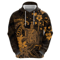 Hawaii King Kamehameha Day Zip Hoodie Polynesian Pattern Mix Hibiscus Gold LT05 - Polynesian Pride