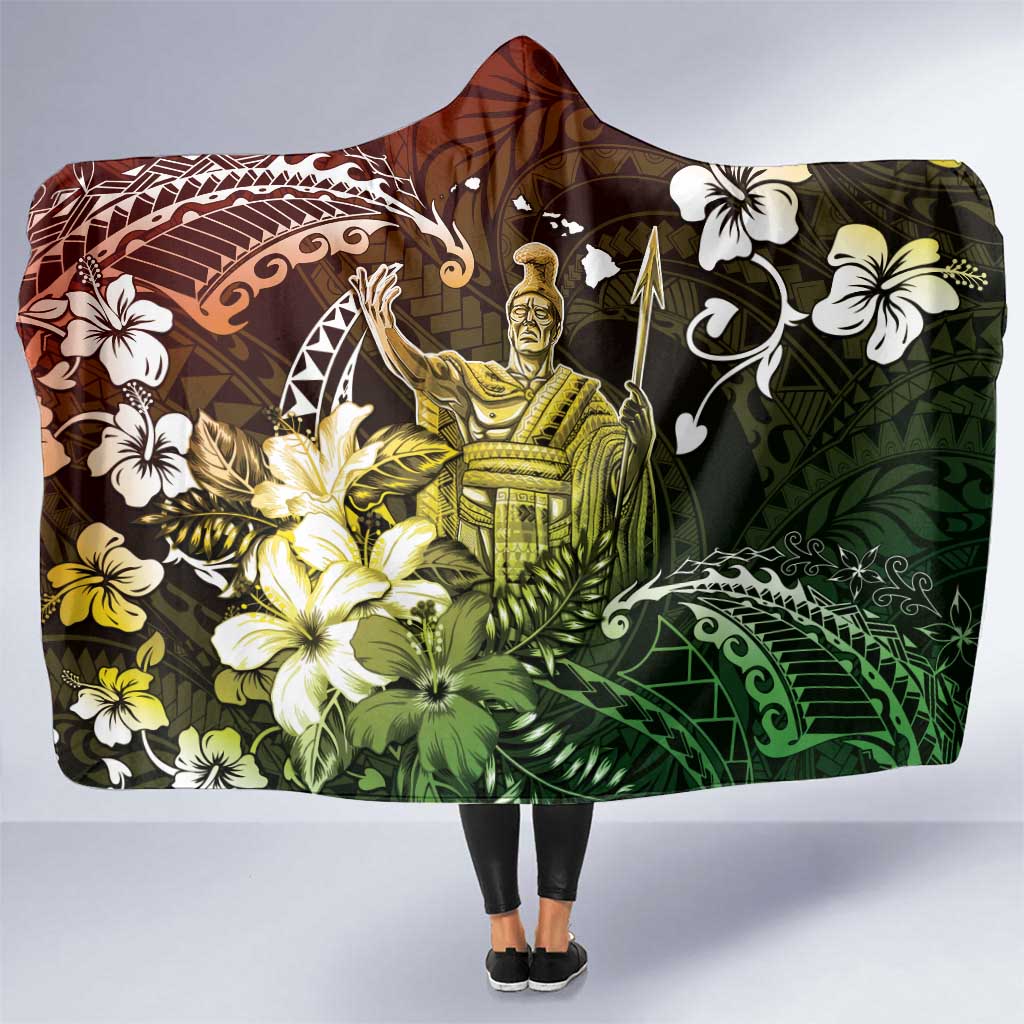 Hawaii King Kamehameha Day Hooded Blanket Polynesian Pattern Mix Hibiscus Reggae LT05 One Size Reggae - Polynesian Pride