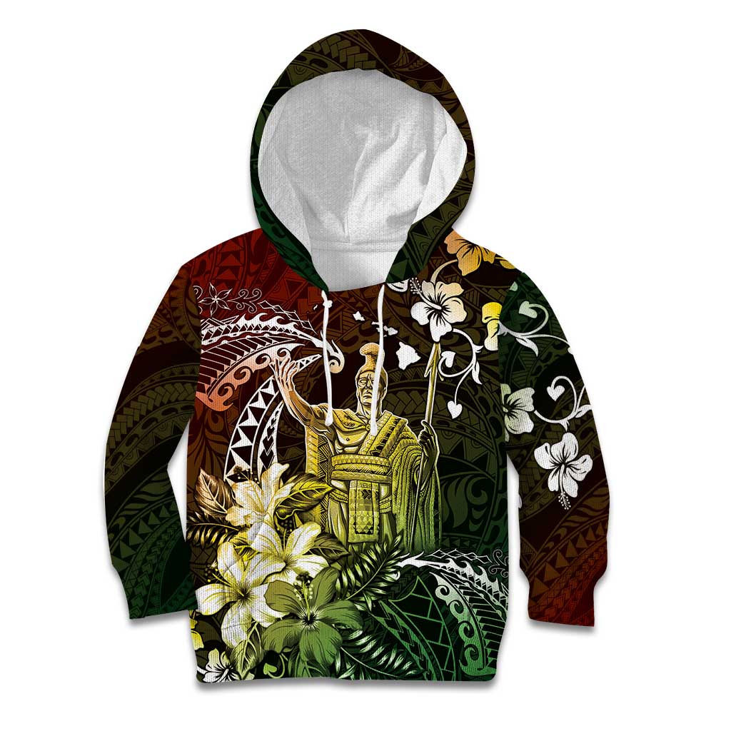 Hawaii King Kamehameha Day Kid Hoodie Polynesian Pattern Mix Hibiscus Reggae LT05 Hoodie Reggae - Polynesian Pride