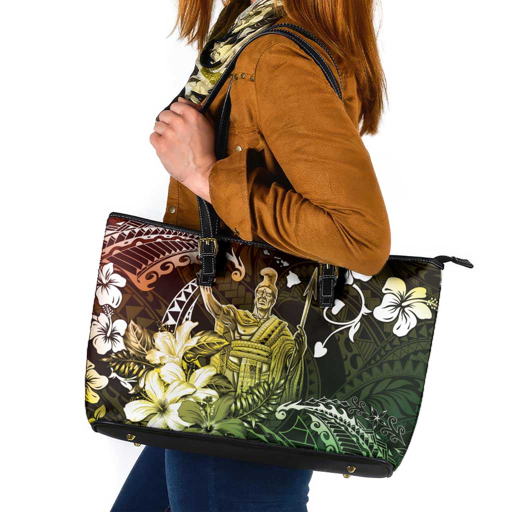 Hawaii King Kamehameha Day Leather Tote Bag Polynesian Pattern Mix Hibiscus Reggae LT05 Reggae - Polynesian Pride
