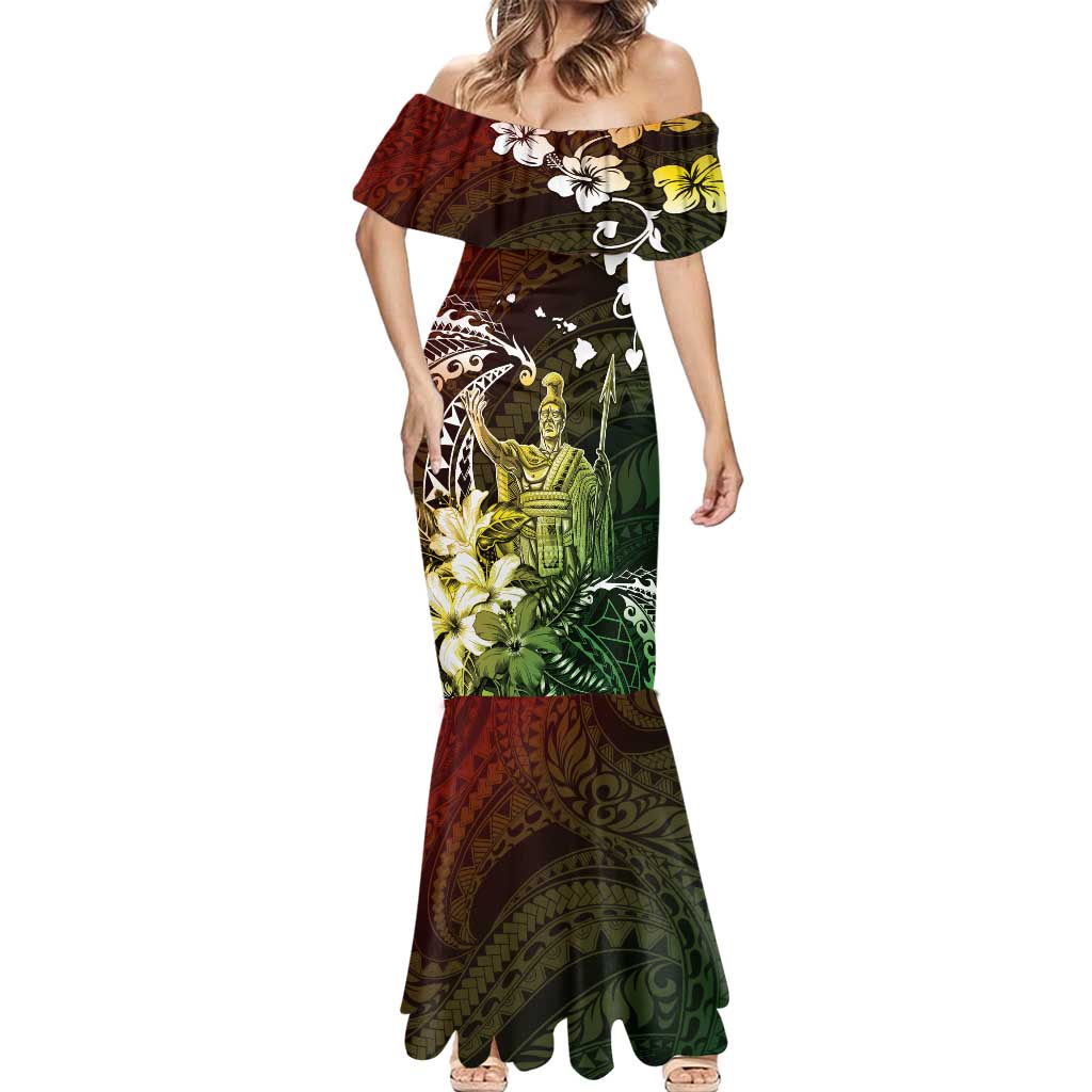 Hawaii King Kamehameha Day Mermaid Dress Polynesian Pattern Mix Hibiscus Reggae LT05 - Polynesian Pride