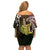 Hawaii King Kamehameha Day Off Shoulder Short Dress Polynesian Pattern Mix Hibiscus Reggae