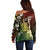 Hawaii King Kamehameha Day Off Shoulder Sweater Polynesian Pattern Mix Hibiscus Reggae