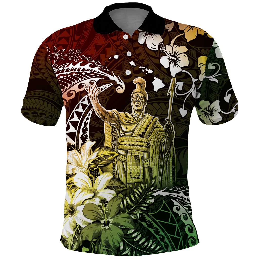 Hawaii King Kamehameha Day Polo Shirt Polynesian Pattern Mix Hibiscus Reggae LT05 Reggae - Polynesian Pride