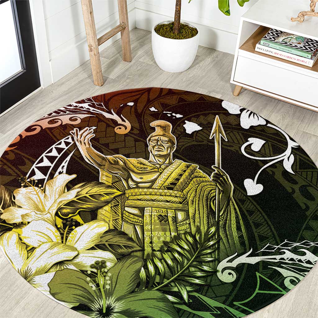 Hawaii King Kamehameha Day Round Carpet Polynesian Pattern Mix Hibiscus Reggae LT05 Reggae - Polynesian Pride