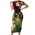 Hawaii King Kamehameha Day Short Sleeve Bodycon Dress Polynesian Pattern Mix Hibiscus Reggae