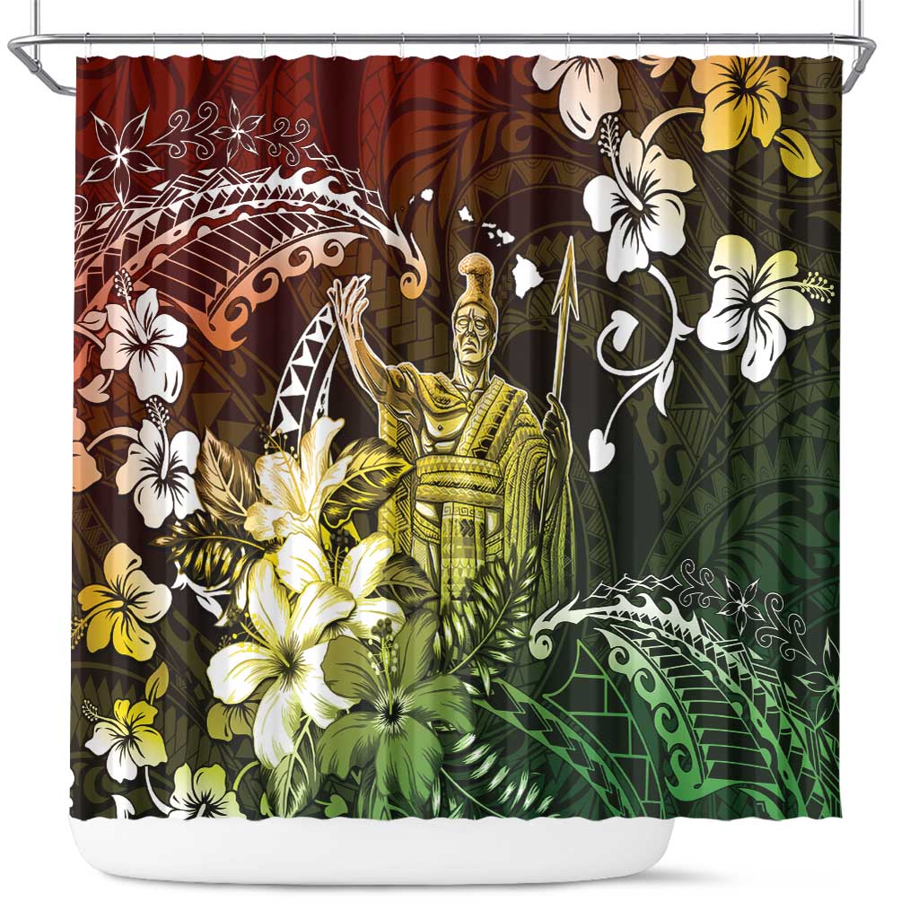 Hawaii King Kamehameha Day Shower Curtain Polynesian Pattern Mix Hibiscus Reggae LT05 Reggae - Polynesian Pride
