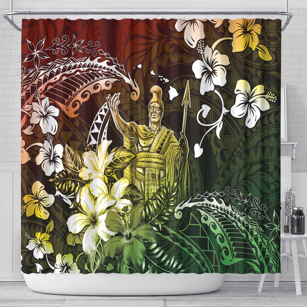 Hawaii King Kamehameha Day Shower Curtain Polynesian Pattern Mix Hibiscus Reggae LT05 - Polynesian Pride