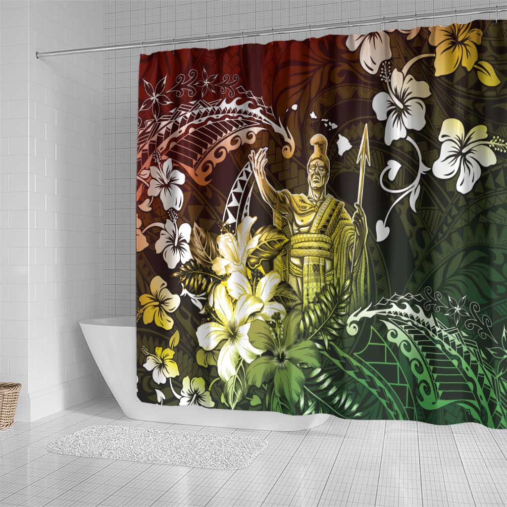 Hawaii King Kamehameha Day Shower Curtain Polynesian Pattern Mix Hibiscus Reggae LT05 - Polynesian Pride