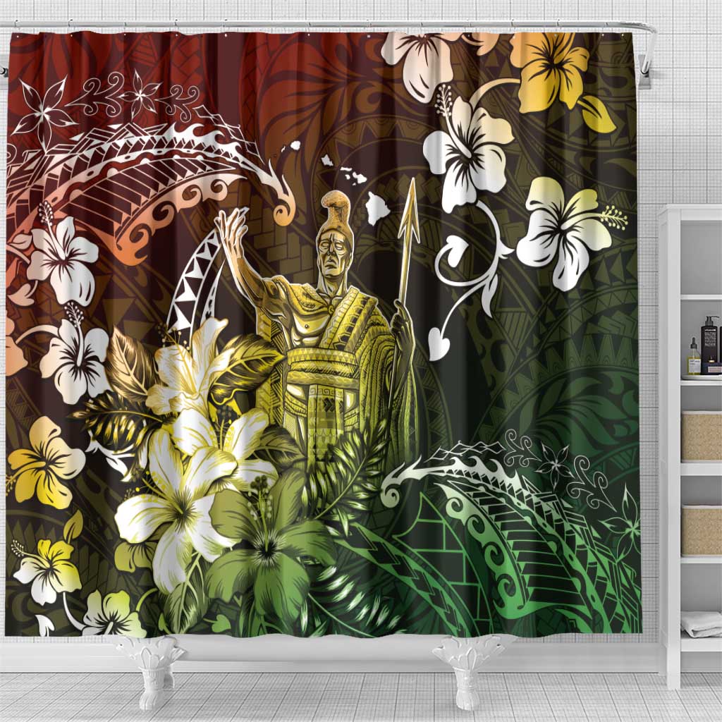 Hawaii King Kamehameha Day Shower Curtain Polynesian Pattern Mix Hibiscus Reggae LT05 - Polynesian Pride
