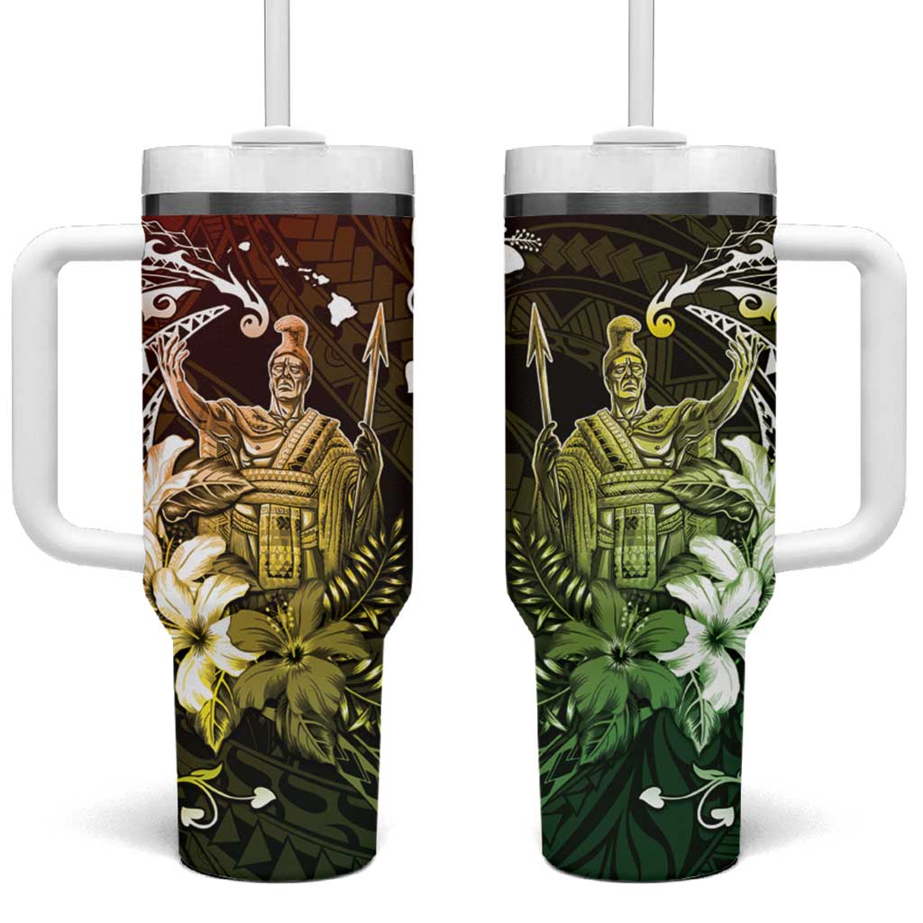 Hawaii King Kamehameha Day Tumbler With Handle Polynesian Pattern Mix Hibiscus Reggae LT05 One Size: 40 oz Reggae - Polynesian Pride
