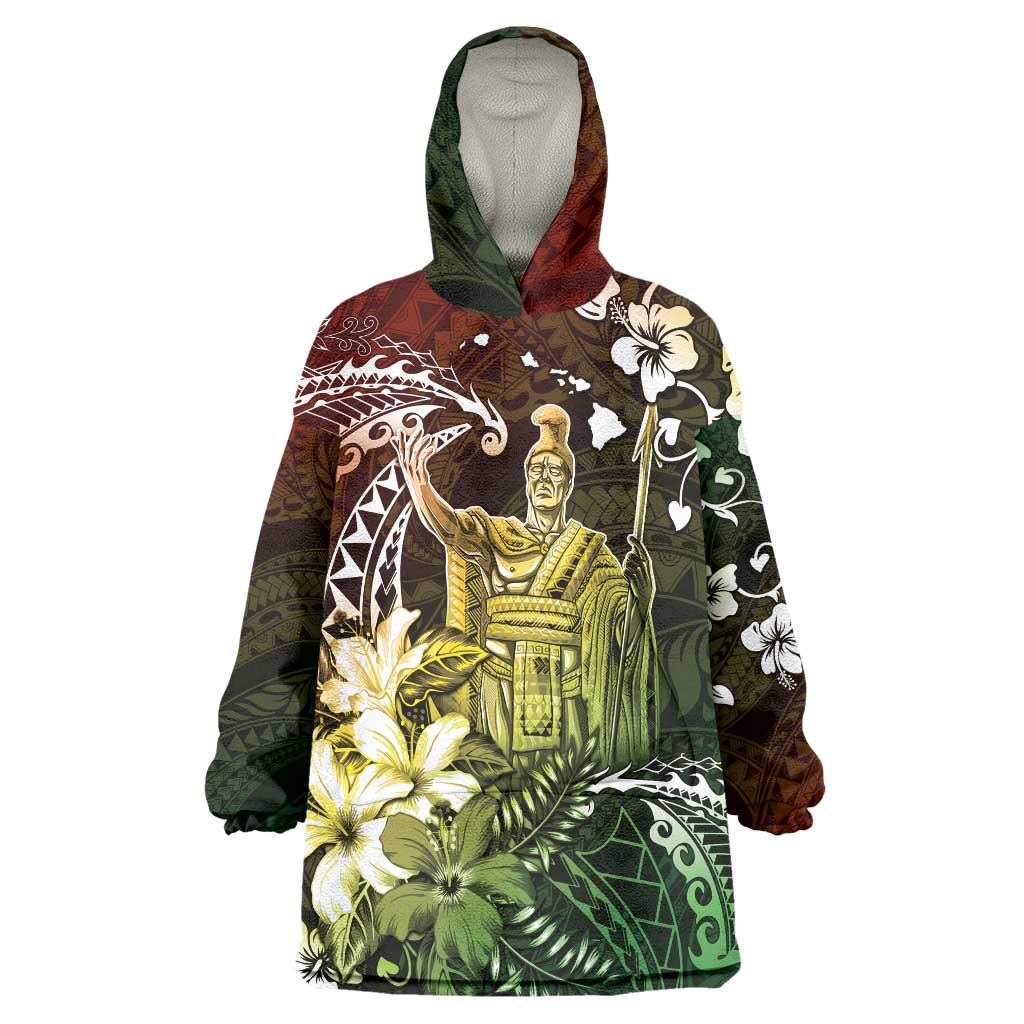 Hawaii King Kamehameha Day Wearable Blanket Hoodie Polynesian Pattern Mix Hibiscus Reggae LT05 One Size Reggae - Polynesian Pride
