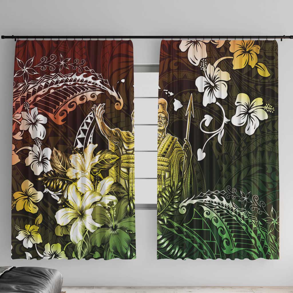 Hawaii King Kamehameha Day Window Curtain Polynesian Pattern Mix Hibiscus Reggae LT05 With Hooks Reggae - Polynesian Pride