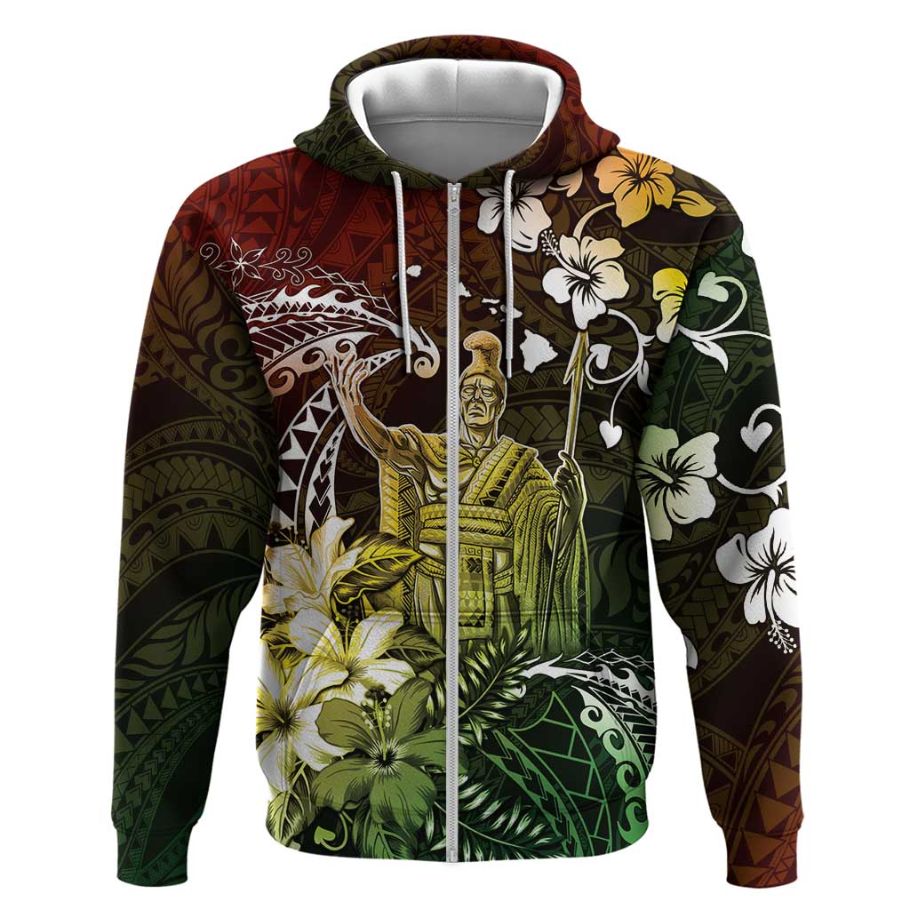 Hawaii King Kamehameha Day Zip Hoodie Polynesian Pattern Mix Hibiscus Reggae LT05 Zip Hoodie Reggae - Polynesian Pride