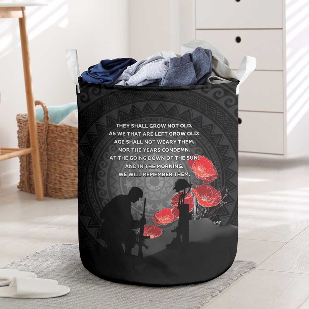 Cook Islands ANZAC Day Laundry Basket Soldier Silhouette Remembrance LT05 Black - Polynesian Pride