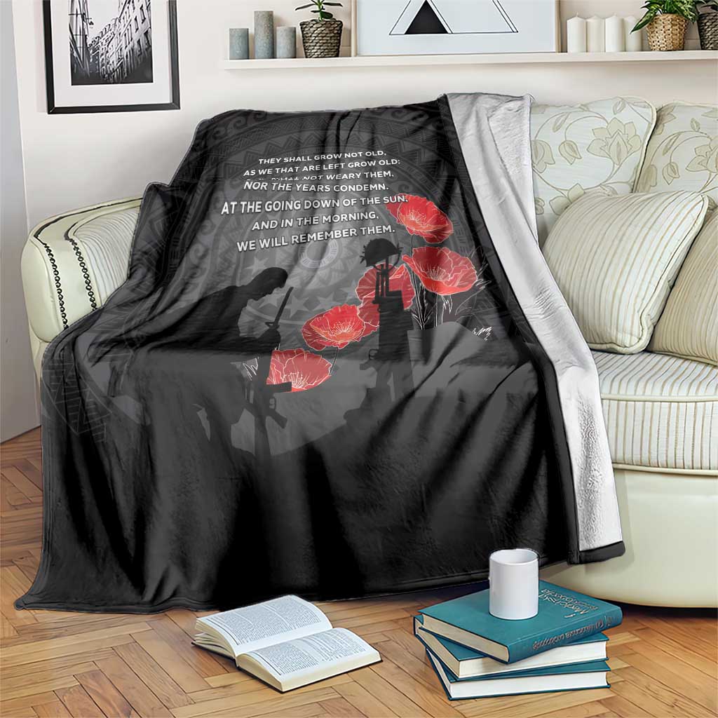 Cook Islands ANZAC Day Blanket Soldier Silhouette Remembrance LT05 Black - Polynesian Pride