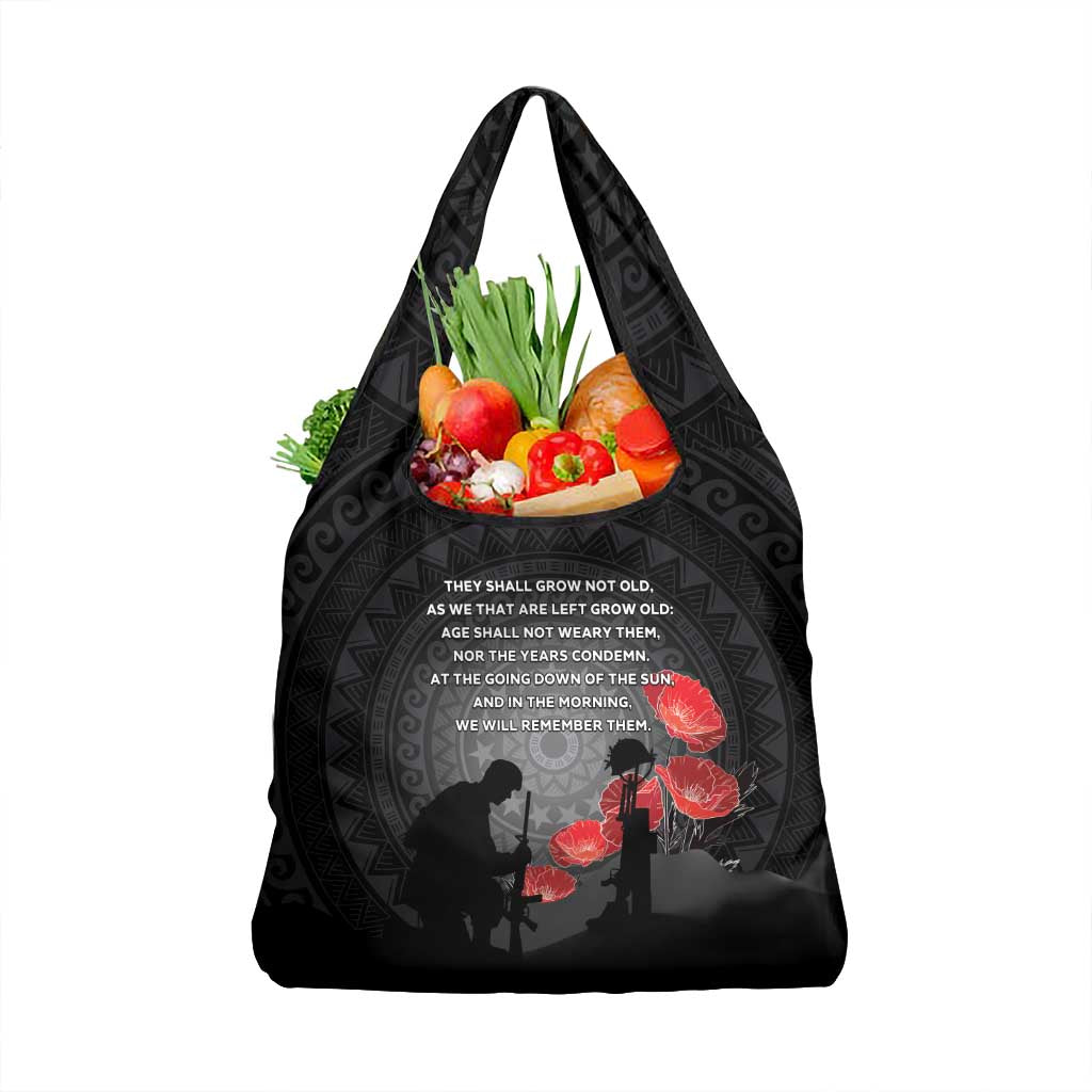 Cook Islands ANZAC Day Grocery Bag Soldier Silhouette Remembrance LT05 1-pack One Size Black - Polynesian Pride
