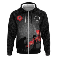 Cook Islands ANZAC Day Hoodie Soldier Silhouette Remembrance LT05 Zip Hoodie Black - Polynesian Pride