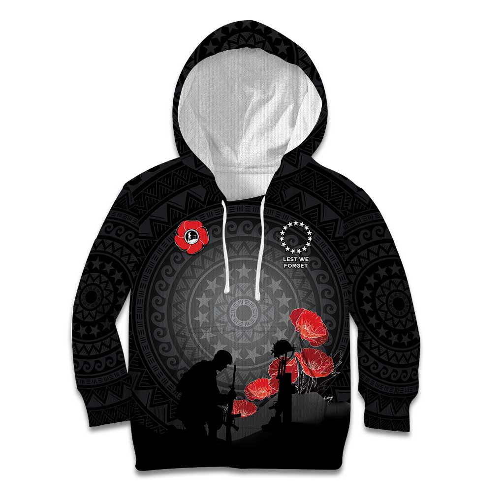 Cook Islands ANZAC Day Kid Hoodie Soldier Silhouette Remembrance LT05 Hoodie Black - Polynesian Pride