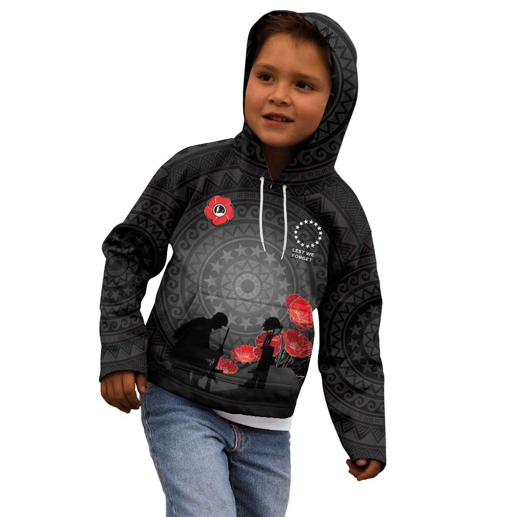 Cook Islands ANZAC Day Kid Hoodie Soldier Silhouette Remembrance LT05 - Polynesian Pride