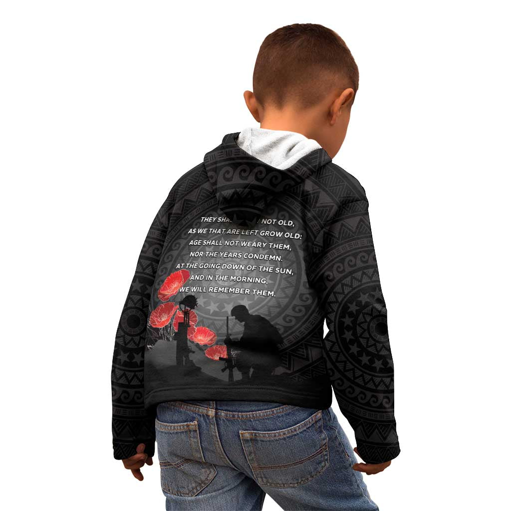 Cook Islands ANZAC Day Kid Hoodie Soldier Silhouette Remembrance LT05 - Polynesian Pride