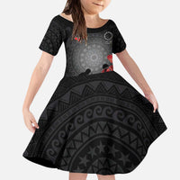 Cook Islands ANZAC Day Kid Short Sleeve Dress Soldier Silhouette Remembrance LT05 KID Black - Polynesian Pride