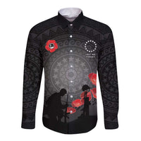 Cook Islands ANZAC Day Long Sleeve Button Shirt Soldier Silhouette Remembrance LT05 Unisex Black - Polynesian Pride