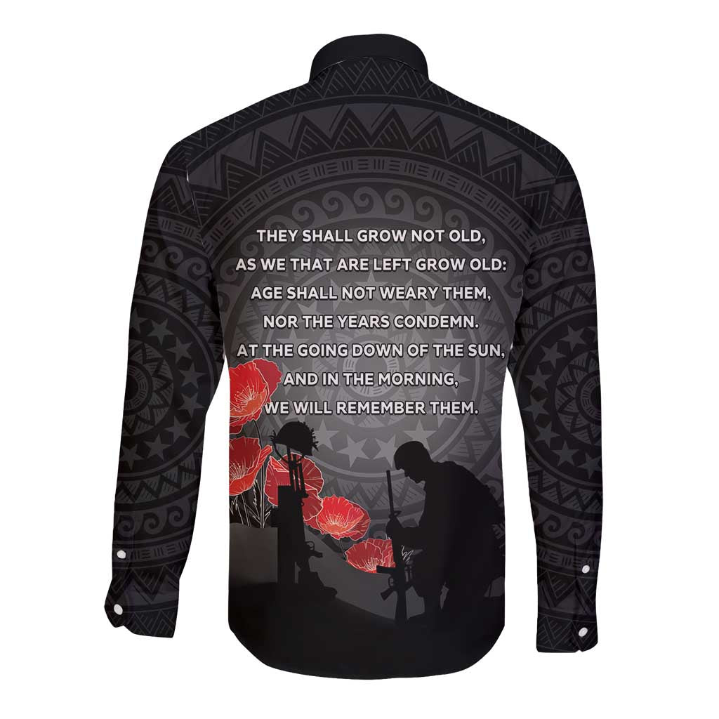 Cook Islands ANZAC Day Long Sleeve Button Shirt Soldier Silhouette Remembrance LT05 - Polynesian Pride