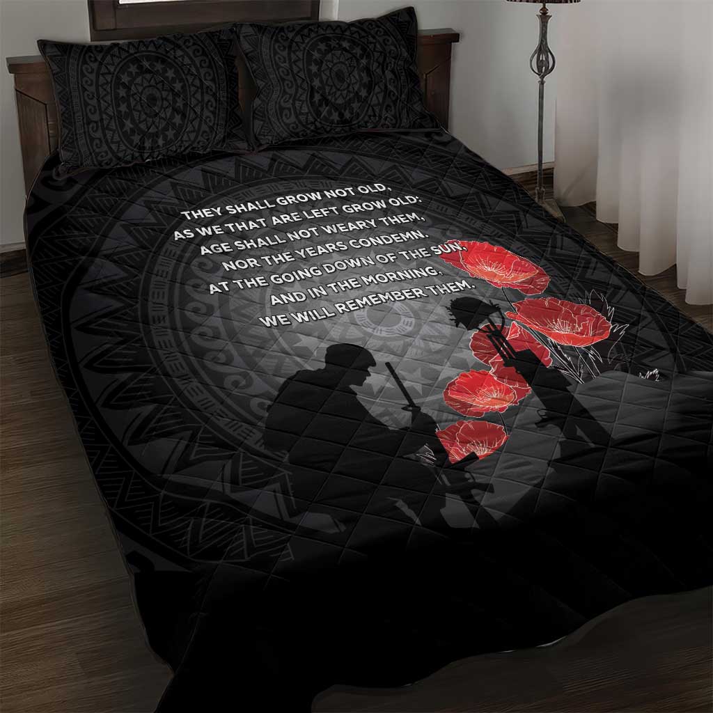 Cook Islands ANZAC Day Quilt Bed Set Soldier Silhouette Remembrance LT05 Black - Polynesian Pride