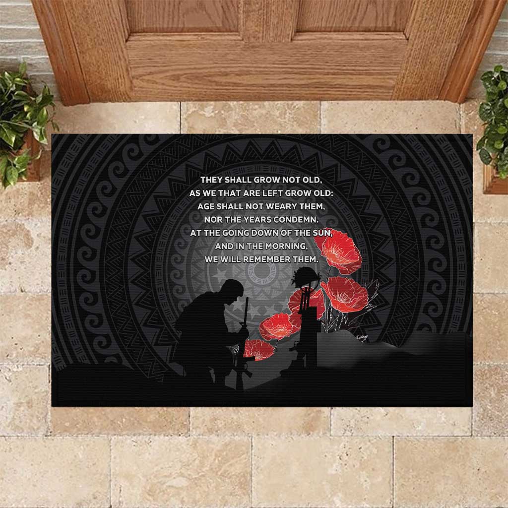 Cook Islands ANZAC Day Rubber Doormat Soldier Silhouette Remembrance LT05 Black - Polynesian Pride
