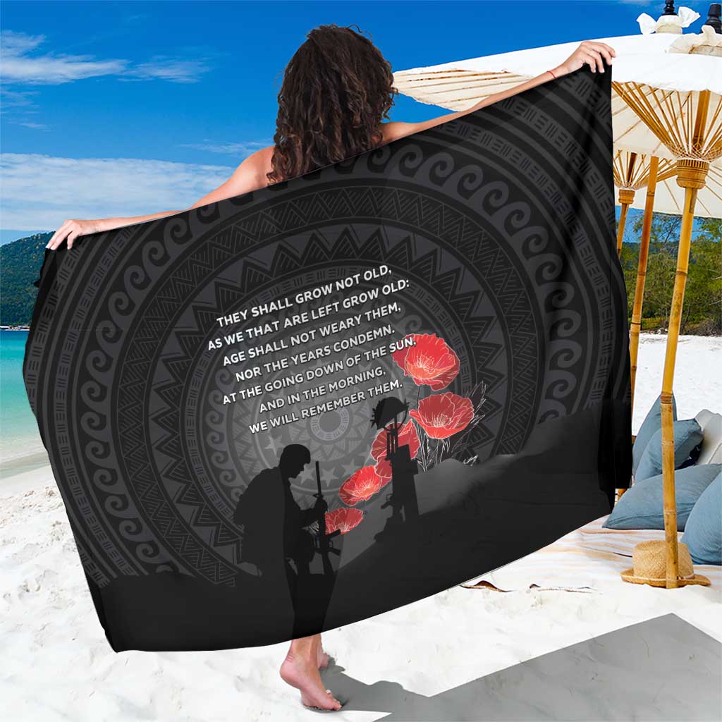 Cook Islands ANZAC Day Sarong Soldier Silhouette Remembrance LT05 One Size 44 x 66 inches Black - Polynesian Pride