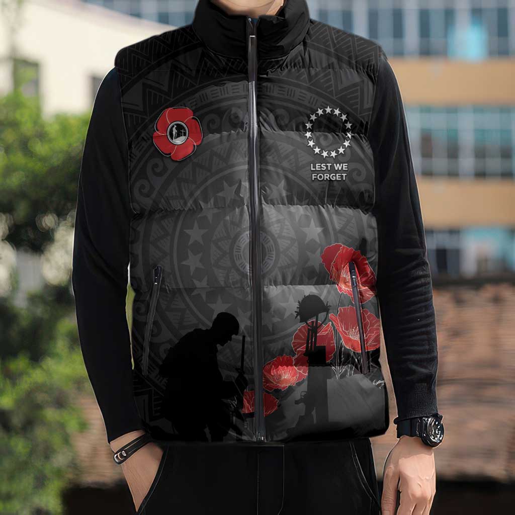 Cook Islands ANZAC Day Sleeveless Puffer Jacket Soldier Silhouette Remembrance LT05 - Polynesian Pride