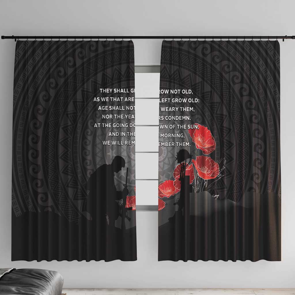 Cook Islands ANZAC Day Window Curtain Soldier Silhouette Remembrance LT05 With Hooks Black - Polynesian Pride