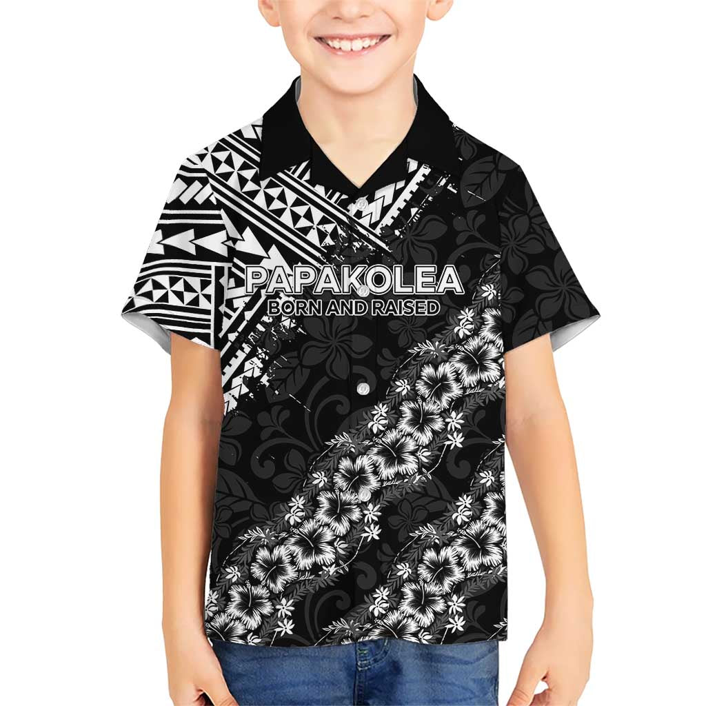 Hawaii Papakolea Born And Raised Kid Hawaiian Shirt Hawaiian Tribal Pattern LT05 Kid Black - Polynesian Pride