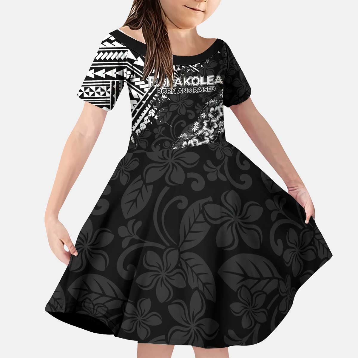 Hawaii Papakolea Born And Raised Kid Short Sleeve Dress Hawaiian Tribal Pattern LT05 KID Black - Polynesian Pride